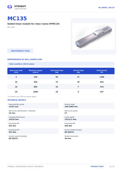MC135 product sheet cover