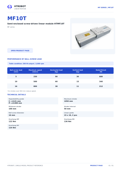 MF10T product sheet cover
