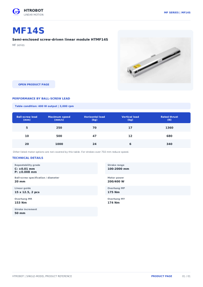 MF14S product sheet cover