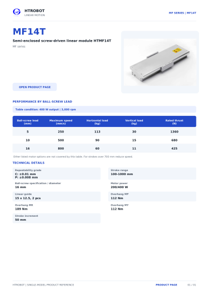MF14T product sheet cover